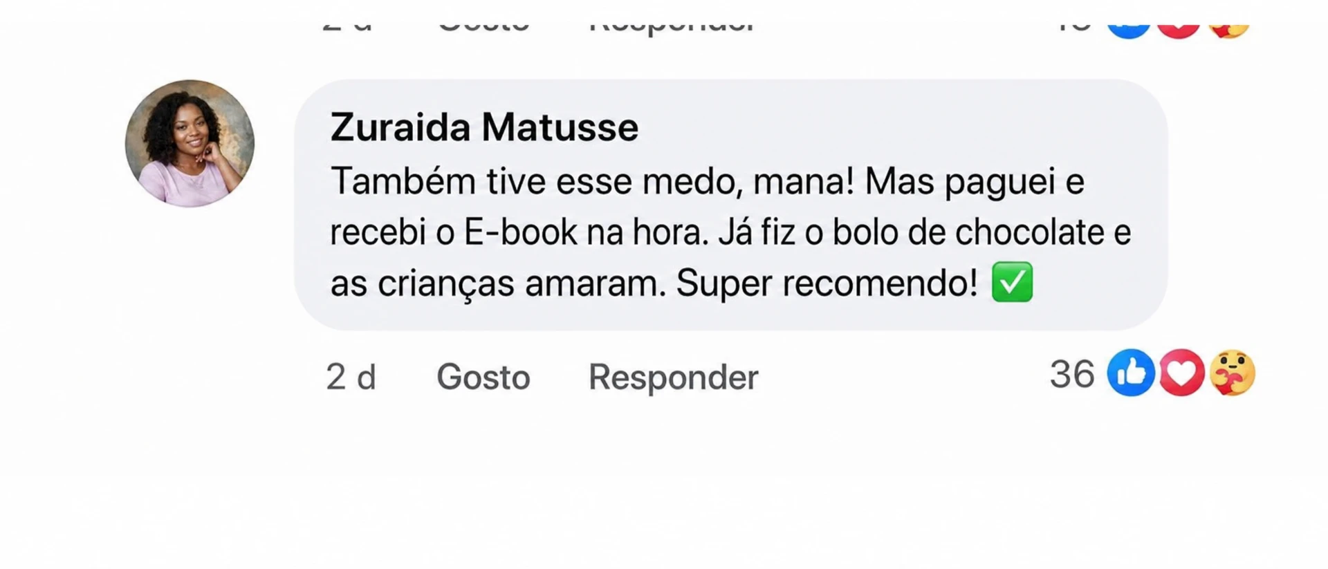 Comentário no Facebook de Zuraida Matusse